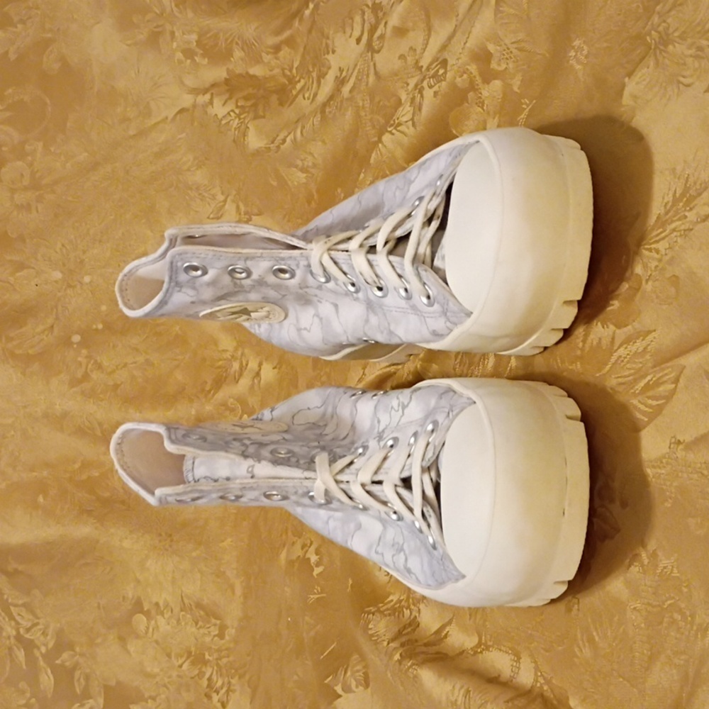 CONVERSE Platform Women's High-Top Gray Marble and White Women's 11.0 Men 9.0 - Picture 4 of 12